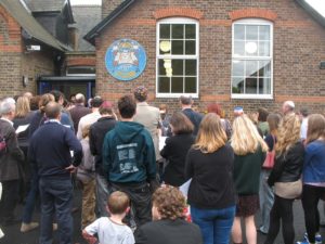 Beiteinu students at the unveiling of their handiwork - the new Shalom Mosaic welcoming all to KLS